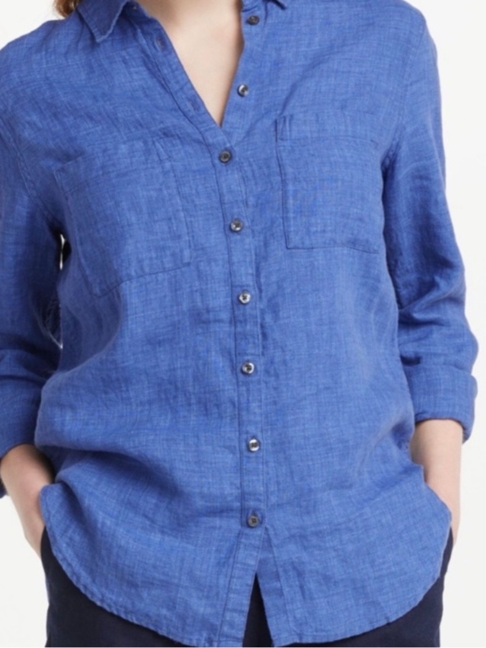 Boden Blue Linen Button Down Shirt Sz 6 Casual Beach